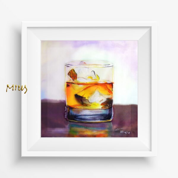 Scotland Silk Painting Whisky and Ice Silk Painting Art Print