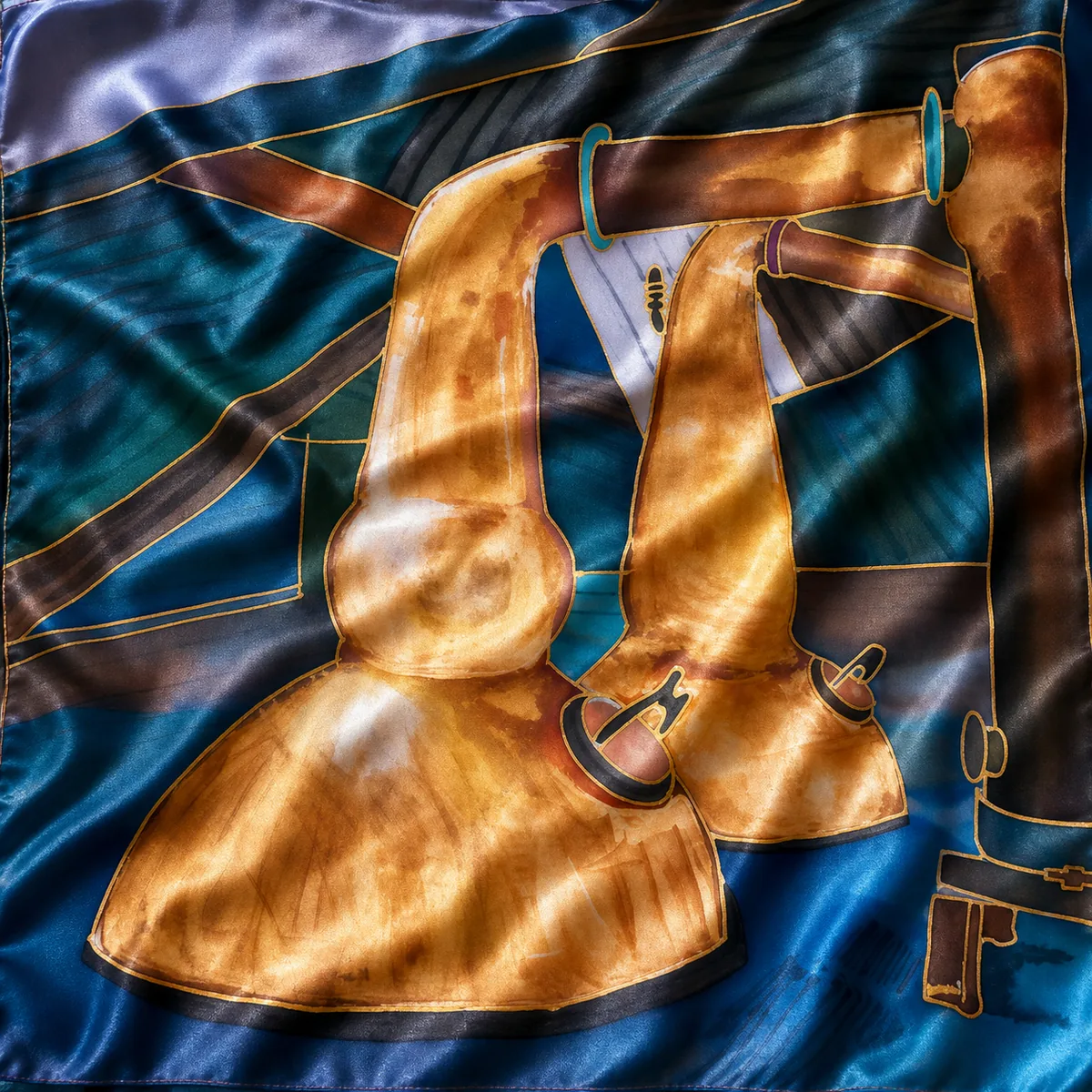 Silk painting artwork inspired by Scottish distillery heritage